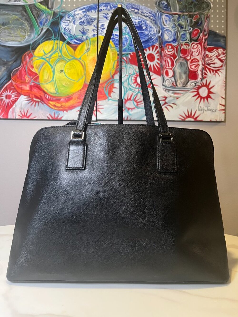 Kate Spade New York Black Saffiano Leather Large Tote Shoulder Bag Work Purse - Picture 3 of 11